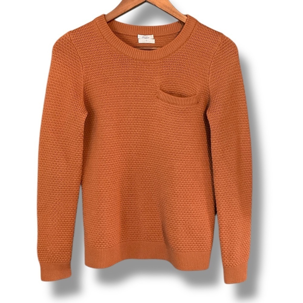 Wallace Burnt Orange Merino Wool Crewneck Pullover Waffle Knit Sweater Size S